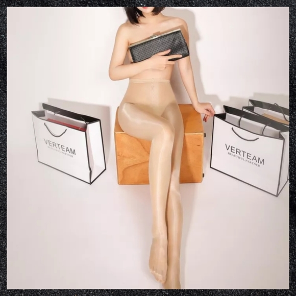 Gold Shiny Crotchless High Waisted Pantyhose - Picture 3 of 8